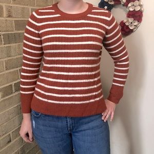 Old Navy Rust and White Striped Rib Knit Sweater